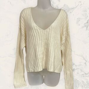 NEW Abound V-Neck Ribbed Crop Sweater  Size XL - Oatmeal